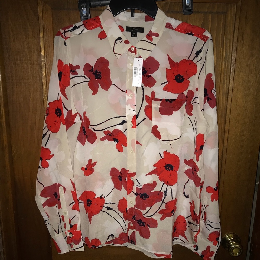 J Crew Silk Poppy Blouse NWT 14
